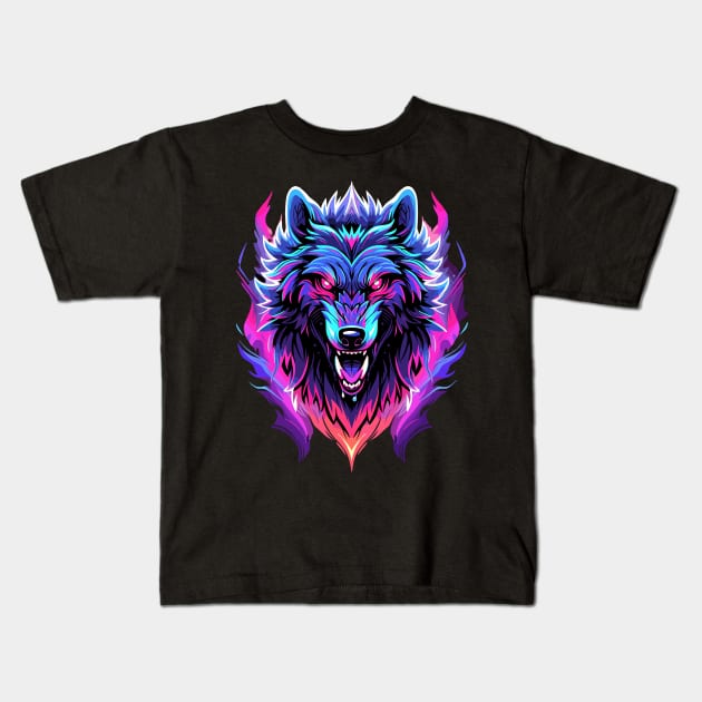 Full Moon Lone Aplha Blue Dire Wolf Kids T-Shirt by RuftupDesigns